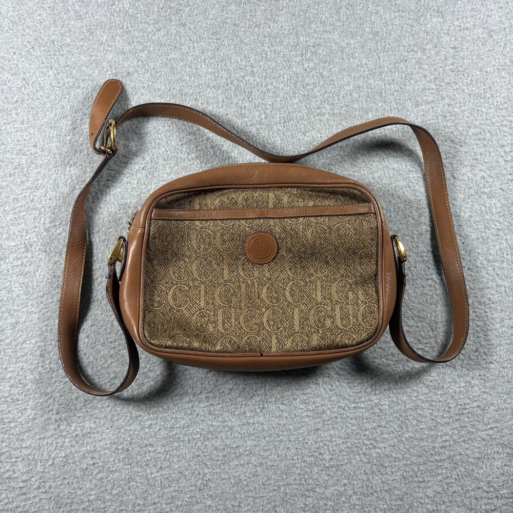 Vintage 80s Gucci GG Monogram Camera Bag Leather Crossbody Shoulder Purse Italy